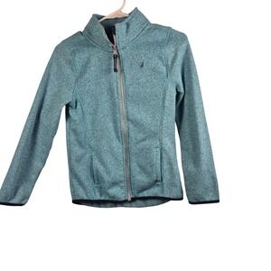 Nautica Fleece Full Zip Jacket Kids L 12/14 Teal Marl Knit Mock Neck
